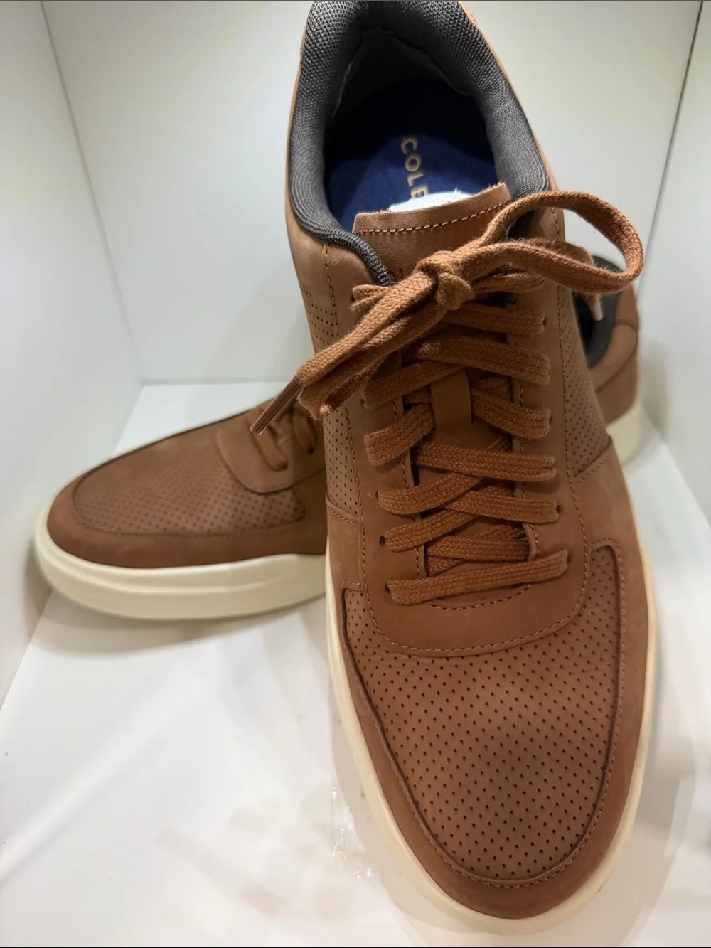 Cole Haan Brown Perforated Leather Lace-Up Sneakers